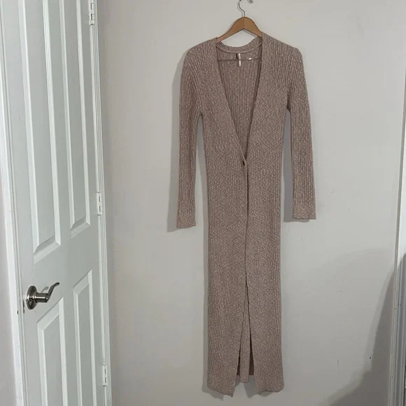Free People 'Skylight' Rib-Knit Long Cardigan Sweater, Morning Oat XS - Picture 2 of 14